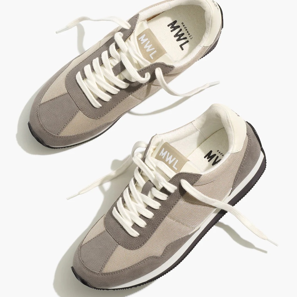 MADEWELL League Leather Sneakers beige, gray and white size 8.5 women 7 men